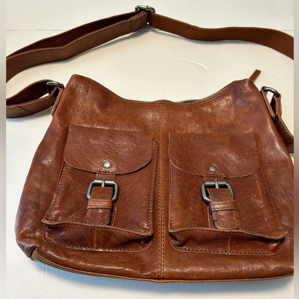 SPIKES & SPARROW Brandy Cognac Leather Crossbody Messenger Bag - Picture 1 of 8